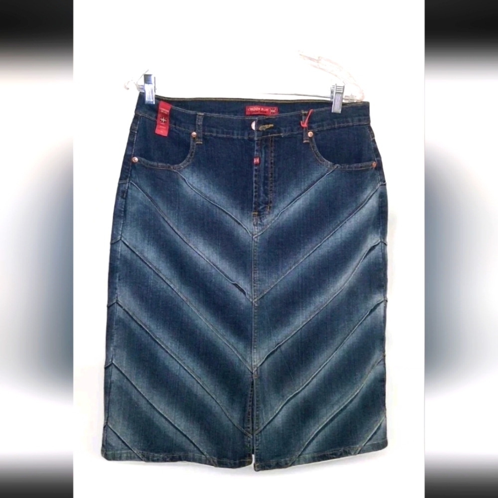 NWT Womens London Blue Vigoss Jean Skrit Stretchy Slit Front/ back Sz XL